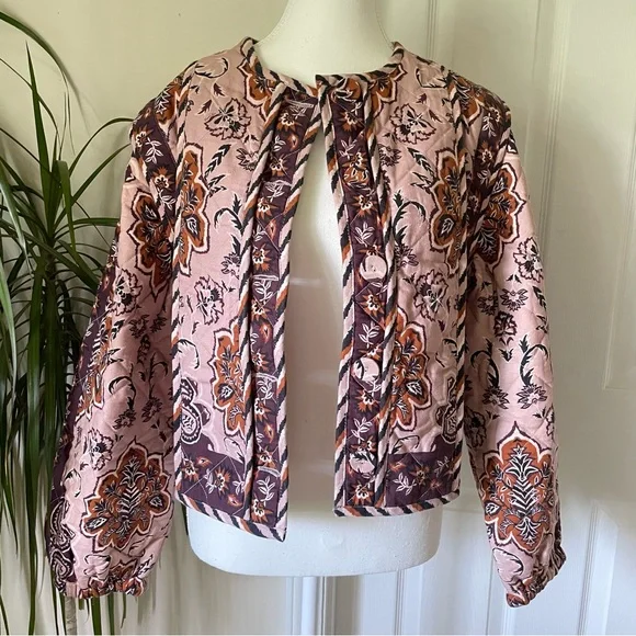 FARM Rio Glam Tapestry Floral Quilted Pink Jacket Small